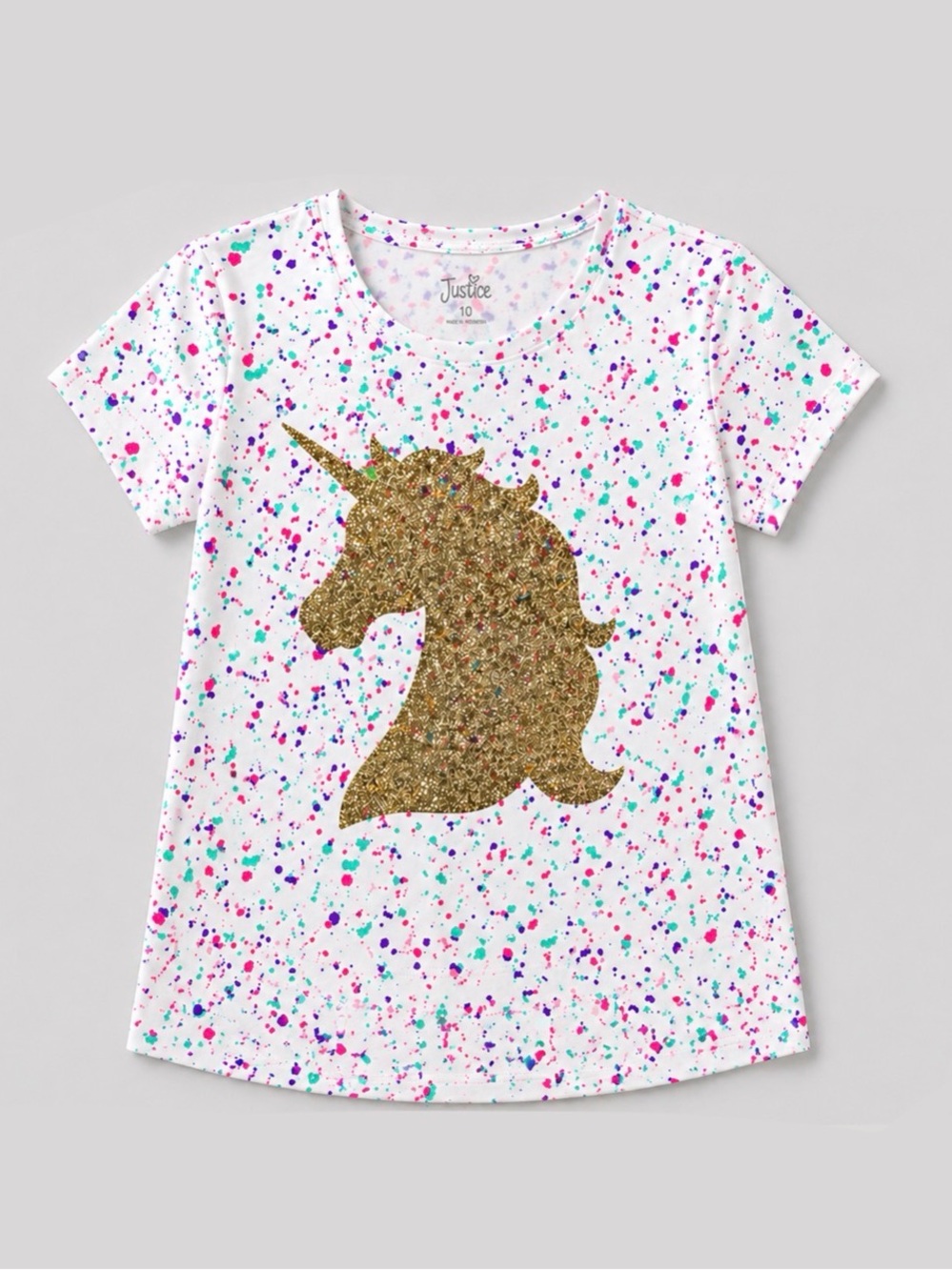 Justice White and Gold Unicorn Tee Short Sleeve